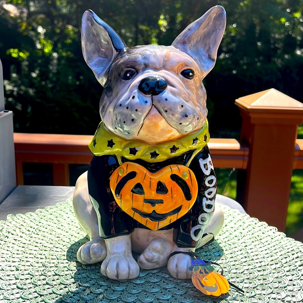 COPY - New Rare BlueSky Clayworks Halloween BOODOG French Bulldog with pumpkin …